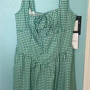 Green Gingham Women’s Sundress - Sleeveless Tie-Front